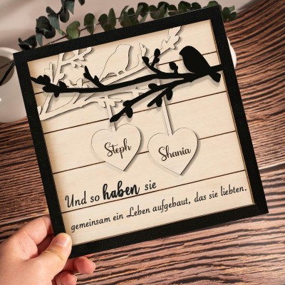 Personalisiertes Paar-Holzschild mit eingravierten Namen, Jubiläumsgeschenk für die Ehefrau, einzigartiges Geburtstagsgeschenk für die Freundin, Valentinstagsgeschenk