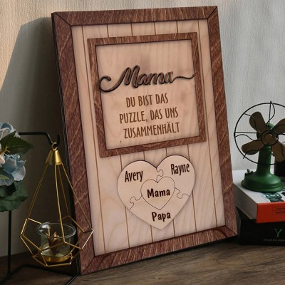 Benutzerdefinierte herzförmige Puzzleteile für Mütter aus Holz, Familienschild mit Kindernamen, einzigartiges Andenken, Geschenk für frischgebackene Mutter, Oma, Muttertagsgeschenkideen