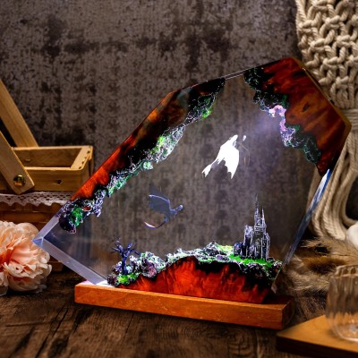 Handgefertigte Eisdrachen-Lampe aus Epoxidharz und Holz | Geschenk für Paare, Ihn, zu Weihnachten & Geburtstag
