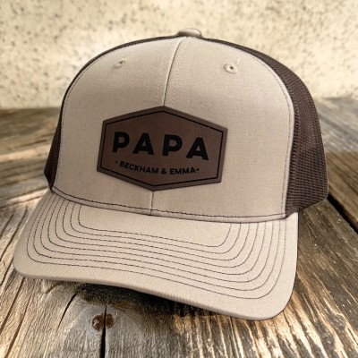 Personalisierte Papa Patch Mütze, Papa Geburtstagsgeschenk, Neues Papa Geschenk, Geschenk für Ehemann, Trucker Mütze, Leder Patch Mütze, Individuelle Mütze, Neues Papa Geschenk