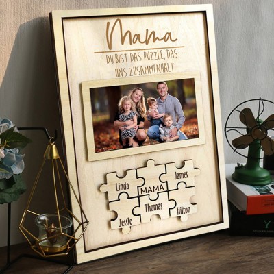 Personalisierter Familienfoto-Puzzlerahmen aus Holz mit Kindernamen, einzigartiges Andenken-Geschenk für Mutter, Oma, Geschenkideen zum Muttertag