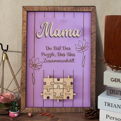 Personalisiertes Puzzle-Schild aus Holz mit Namen der Kinder, Muttertagsgeschenke, einzigartiges Familiengeschenk für Mama und Oma
