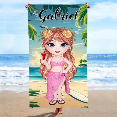 Personalisiertes Strandtuch für Strandmädchen, Personalisiertes Strandtuch für Frauen, Strandausflug, Sommerurlaub, Brautjungferngeschenk