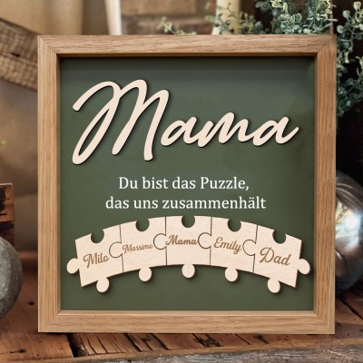 Personalisierte Mama, du bist das Band, das uns zusammenhält, Puzzleteile, Logo mit Kindernamen, einzigartiges Geschenk für Mama, Oma, Geschenkidee zum Muttertag