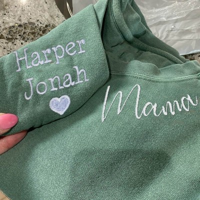 Benutzerdefinierter Ausschnitt Mama Besticktes Sweatshirt Hoodie mit Kindernamen Besonderes Geschenk für Mama