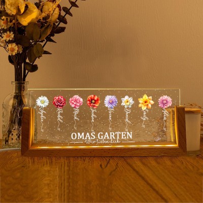 Personalisierte Garten-Geburtstagsmonat-Blumen-Nachtlicht für Oma, Acryl-LED-Nachtlicht, Zimmerlampe, Geschenk von Enkeln für Oma, Muttertagsgeschenk.