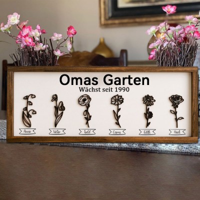 Omas Garten: Personalisierter Blumenrahmen für den Geburtsmonat – Geschenkideen für Oma und Mama – Individuelles Muttertagsgeschenk