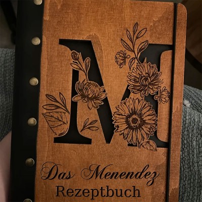 Rezeptbuch mit Ledereinband, Blanko-Ordner, personalisiertes Notizbuch mit Holzdeckel, Erinnerungsstück, Weihnachtsgeschenk für Mama