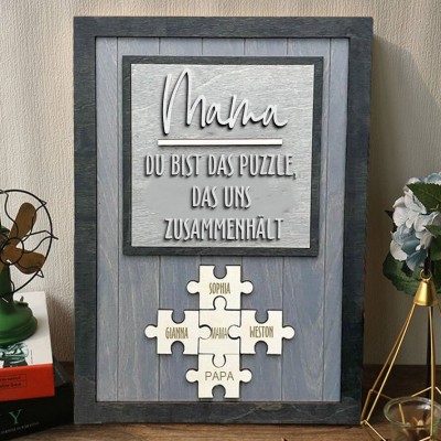 Personalisiertes Mutter-Holz-Puzzleteil-Rahmenschild mit Kindernamen, einzigartige Geschenkideen zum Muttertag, besonderes Familiengeschenk