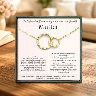 Goldene Halskette zum Gedenken an den Verlust der Mutter – Erinnerungsschmuck für die Tochter, Beileidsgeschenk, Anhänger mit zwei Ringen