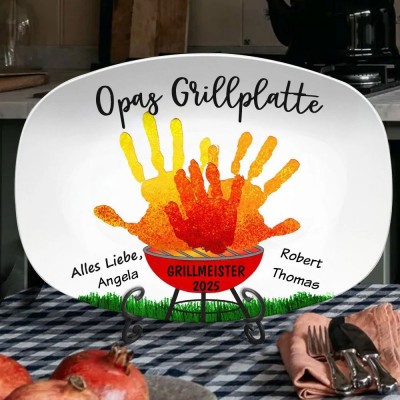 Personalisiertes Opas Grilltablett mit Handabdruck und Kindernamen, einzigartiges Vatertagsgeschenk, aufmerksames Familiengeschenk für Papa