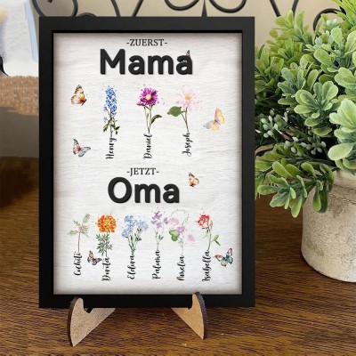 Personalisierter Bilderrahmen mit Geburtsmonatsblumen und Kindernamen – Einzigartiger Kunstdruck als Geschenkidee für Mama und Oma zum Muttertag
