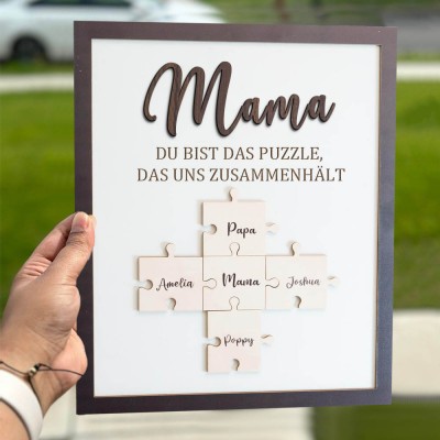 Personalisiertes Holzschild mit Familienpuzzleteil für Mama mit Kindernamen, einzigartiges Geburtstagsgeschenk für Mama, Oma, Muttertag, Geschenkideen, Schwangerschaftsgeschenk