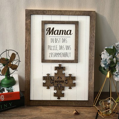 Personalisiertes Holzpuzzle mit Namensstücken, Schild für Mama, einzigartiges Familiengeschenk für frischgebackene Mama, Oma, Muttertagsgeschenkideen