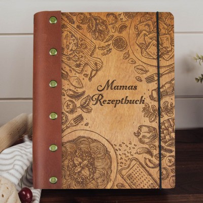Personalisiertes Notizbuch mit Ledereinband und Holzdeckel – Rezeptbuch für Mama – Weihnachtsgeschenkideen