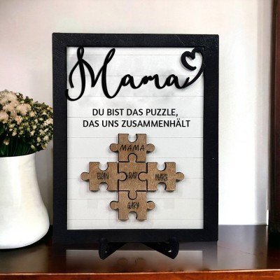 Personalisiertes Mama-Puzzleteile-Holzrahmenschild mit Kindernamen, Familiengeschenk für Mama, Oma, einzigartige Muttertagsgeschenke