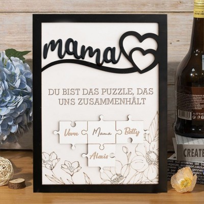 Personalisiertes handgemachtes Rahmenschild aus Holz-Puzzleteilen für Mütter mit Kindernamen, einzigartiges Familiengeschenk für Mama, Oma, Geschenkideen zum Muttertag