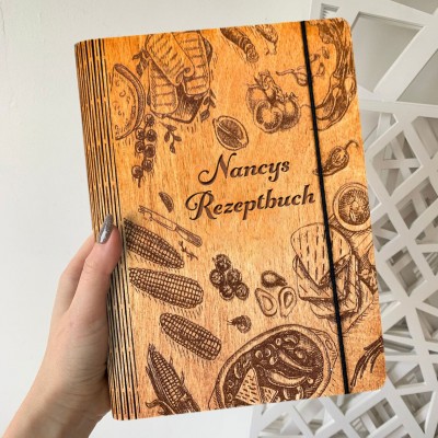 Personalisierbares Holzrezeptbuch – Individuelles Journal und Kochbuch – Geschenke für Sie – Weihnachtsgeschenke
