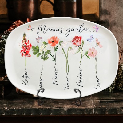 Personalisierter Gartenteller für Mama, bedruckt mit Geburtsblumen, Kindernamen, Geschenkideen für die Familie und die Küche für Mama und Oma, einzigartige Geschenkideen zum Muttertag