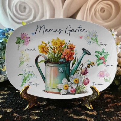 Personalisierter Geburtsblume Druck, Mamas Garten Teller mit Kindernamen, einzigartiger Familienkunst Teller, Geburtstagsgeschenk für Mama, Oma, Muttertagsgeschenkideen