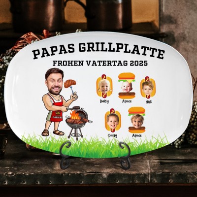 Personalisierter Grillteller für Papa mit den Namen der Kinder, individueller Grillteller für die Familie, Kochgeschenk für Papa, einzigartige Vatertagsgeschenke