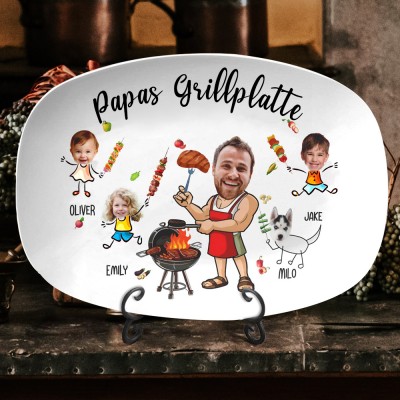 Personalisierte Vatertagsplatte, Geschenk für Papa, personalisierte Platte mit Foto und Kindernamen, lustige Grillplatte, Papa-Geschenk, einzigartiges Papa-Plattengeschenk
