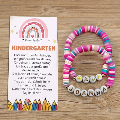 Erster Tag im Kindergarten – Mama und ich – passendes Herzarmband – Geschenke für Kinder zum Schulanfang