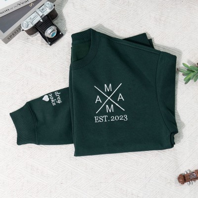 Personalisiertes MAMA-Sweatshirt mit Stickerei und Kindernamen, Familiengeschenk für Mama und Oma, einzigartiges Muttertagsgeschenk, Schwangerschaftsgeschenk für Mama