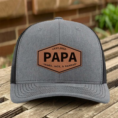 Individuelle Snapback-Mütze aus echtem Leder mit Datum und neuen Geschenkideen für Papa, Opa, Vatertagsgeschenkideen