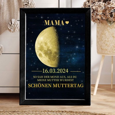 Personalisierter Kunstdruck, Mondphase, Holzrahmenschild für Mama mit Datum, einzigartige Geschenke für Mama und Oma, besondere Geschenkideen zum Muttertag
