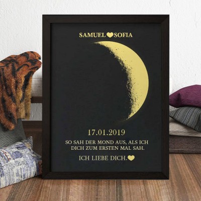 Personalisierter Fotorahmen aus Holz mit Mondphasendruck, Datumsschild mit Namen, einzigartiges Geburtstagsgeschenk für die Freundin, Jahrestagsgeschenke, Geschenkideen zum Valentinstag