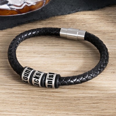 Personalisiertes geflochtenes Lederarmband mit eingravierten Namen Vatertagsgeschenk