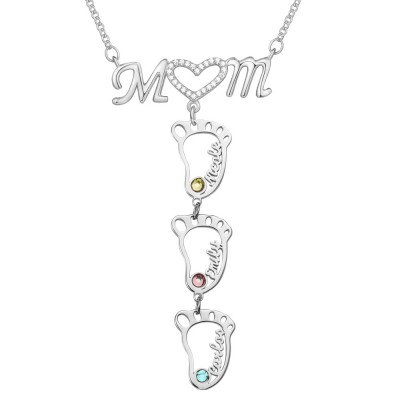 Personalisierte gravierte Name Baby Füße Anhänger Mama Familie Birthstone Halskette Muttertag Geschenk-Ideen