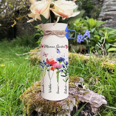 Personalisierter Kunstdruck „Mama's Garten – Geburtsvase“ mit den Namen der Enkelkinder, einzigartiges Familiengeschenk, Muttertagsgeschenkidee für Mama und Oma