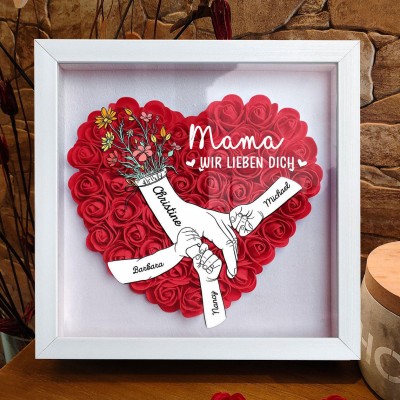 Personalisierte Schattenbox mit Herz und Blumenmotiv „Mama, wir lieben dich“ mit den Namen der Kinder, für Mama, Geschenke für neue Mamas, Muttertagsgeschenk
