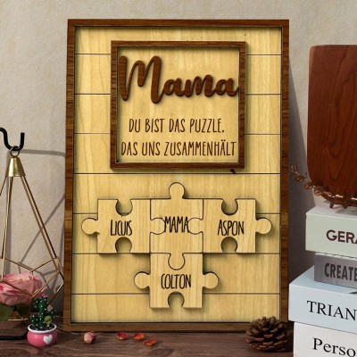 Personalisiertes Mama-Holzschild mit dem Namen des Kindes, individuelles Familienpuzzle-Schild, einzigartiges Geschenk für Mama und Oma, perfektes Muttertagsgeschenk