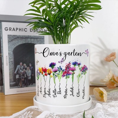 Personalisierter Kunstdruck, Omas Garten, Blumentopf zur Geburt, mit Namen der Enkelkinder, einzigartige Familienandenken, Geschenke für Oma, Mutter, Geschenkideen zum Muttertag
