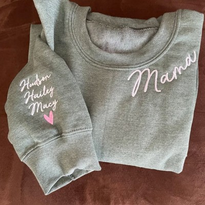 Personalisierter Mama-Sweatshirt-Hoodie mit Stickerei und Namen auf dem Ärmel, einzigartige Geschenkideen zum Muttertag