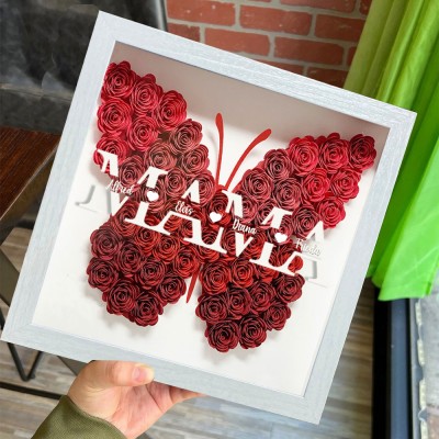 Benutzerdefinierte Kunstdruck Mama Schmetterling geformt Blume Schatten Holzkiste einzigartiges Geschenk für Mama Oma Geburtstagsgeschenkideen Muttertagsgeschenkideen