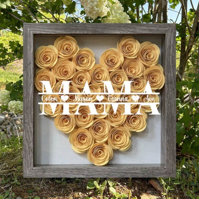 Personalisierte herzförmige Blumen-Schattenbox für Mütter mit Kindernamen, einzigartiges Familiengeschenk für Mama und Oma, besonderes Muttertagsgeschenk