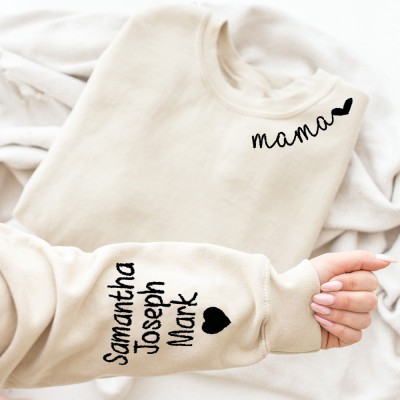 Benutzerdefinierte Mama Ausschnitt bestickt Hoodie Sweatshirt mit Kinder Namen einzigartige Muttertag Geschenkideen