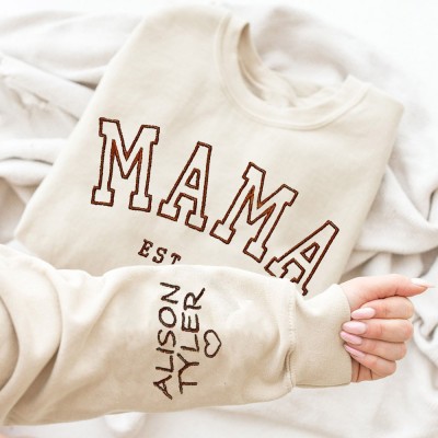 Personalisiertes Kapuzenpullover-Sweatshirt mit Kindernamen auf dem Ärmel, bestickt, einzigartiges Geburtstagsgeschenk für Mama, Oma, Babyparty-Geschenk, Muttertag, Geschenkideen