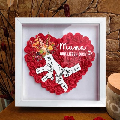 Schattenbox mit Herz und Blumenmotiv „Mama, wir lieben dich“ mit den Namen der Kinder, personalisierte Geschenke für Mama, Geschenkideen zum Muttertag