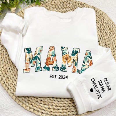Personalisiertes Mama-Sweatshirt mit Kindernamen auf dem Ärmel, individueller Hoodie für Mama, einzigartiges Geburtstagsgeschenk für neue Mama, Muttertagsgeschenkideen