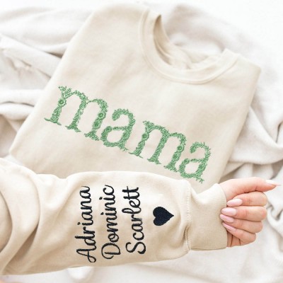 Personalisiertes Kapuzenpullover mit Blumenstickerei für Mama, bestickt mit Kindernamen, einzigartiges Geburtstagsgeschenk für Mama, Oma, Muttertagsgeschenkideen, Schwangerschaftsgeschenk