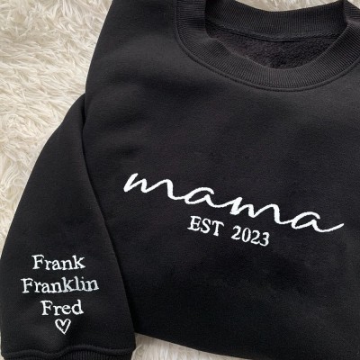 Personalisiertes Sweatshirt mit Stickerei für Mama mit Kindernamen, einzigartiges besticktes Geburtstagsgeschenk für Mama, beste Familiengeschenke für neue Mama, Muttertagsgeschenkidee