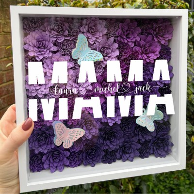 Individuell bedruckte Holzkiste mit Schmetterlingen und Kindernamen, einzigartiges Geschenk für Mama und Oma, Muttertagsgeschenk