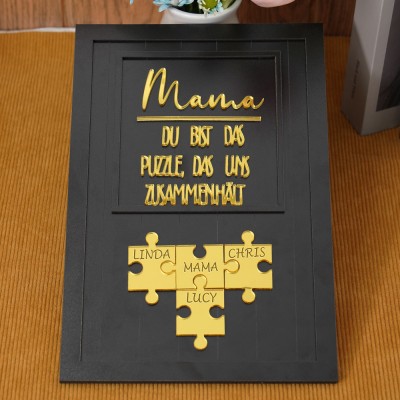 Personalisiertes Holz-Puzzleteil-Rahmenschild mit Kindernamen, Einzigartige Familiengeschenke für Mama und Oma, Einzigartige Muttertagsgeschenke