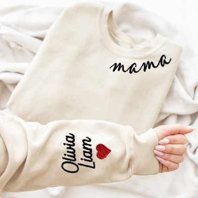 Personalisiertes Mama Besticktes Sweatshirt Hoodie mit Kindernamen Muttertagsgeschenk
