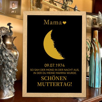 Personalisierter Holzkunstdruck Mondphasenschild für Mama, einzigartiges Muttertagsgeschenk für Mama, Oma, besonderes Geschenk für neue Mama